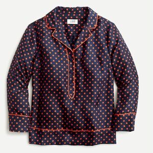 NWT, 8, J Crew Collection Silk Popover Polka Dot Top